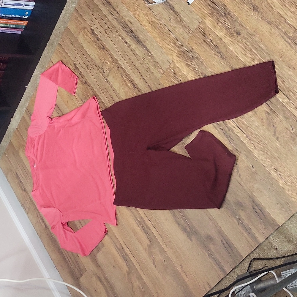 ATHLETIC WORKS Pink Burgundy Long Sleeve Top / Ankle Legging -Set